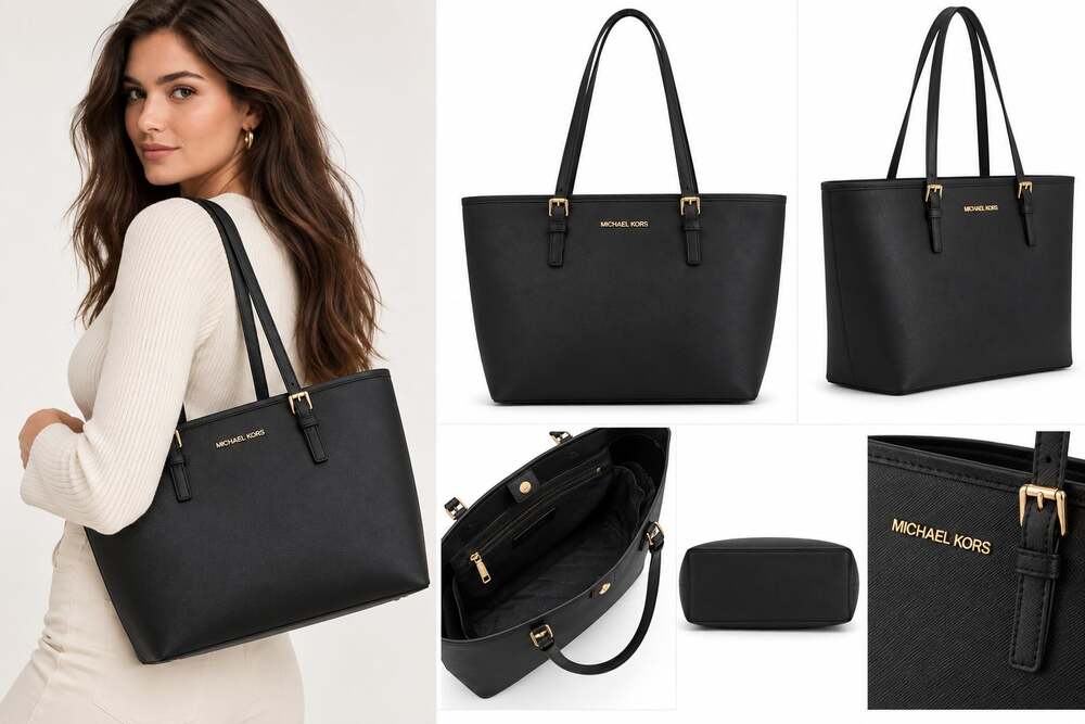 MICHAEL KORS BLACK TOTE BAG – GOLD-TONE HARDWARE | CLASSIC EVERYDAY STYLE